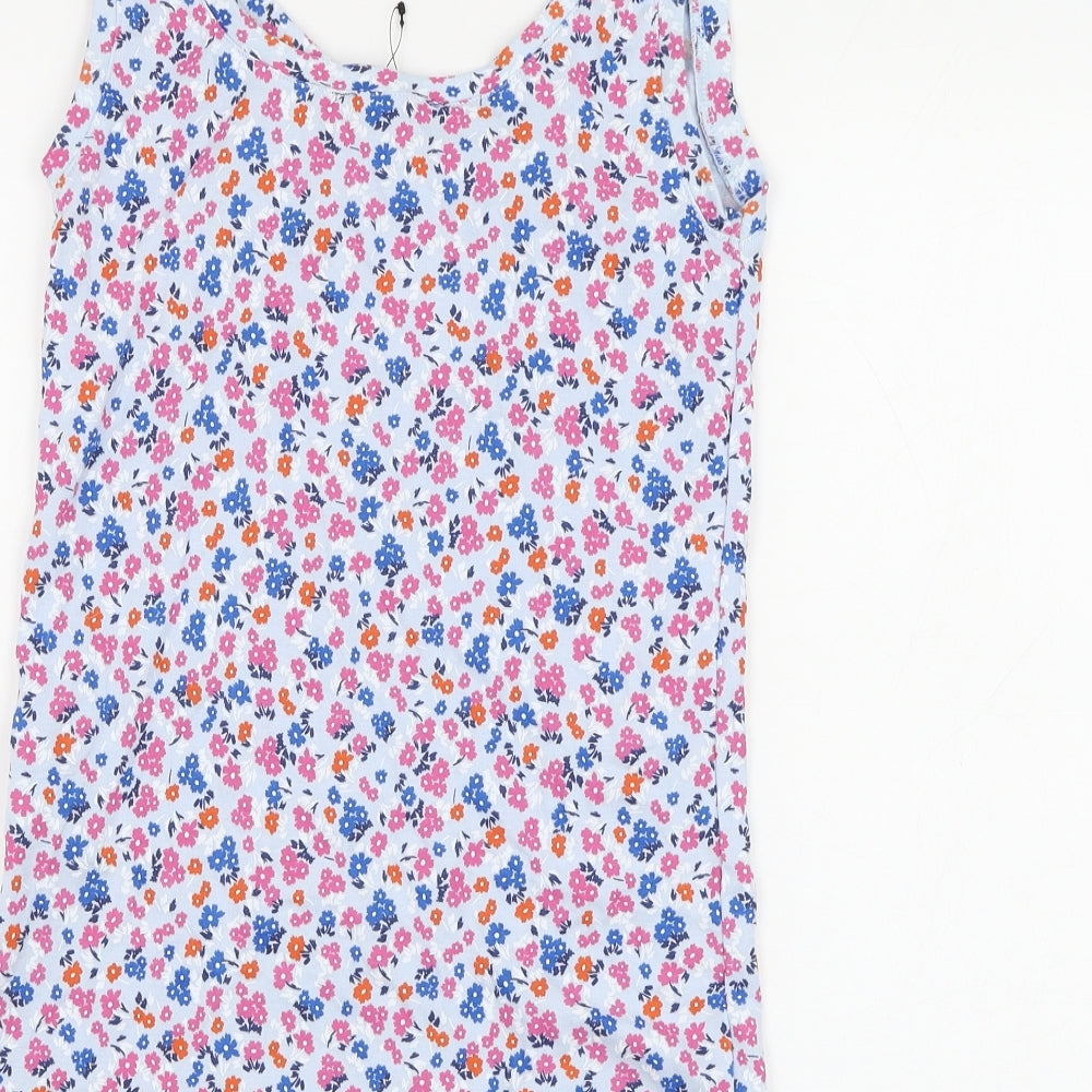 Marks and Spencer Womens Blue Floral Cotton Basic Tank Size 10 Round Neck