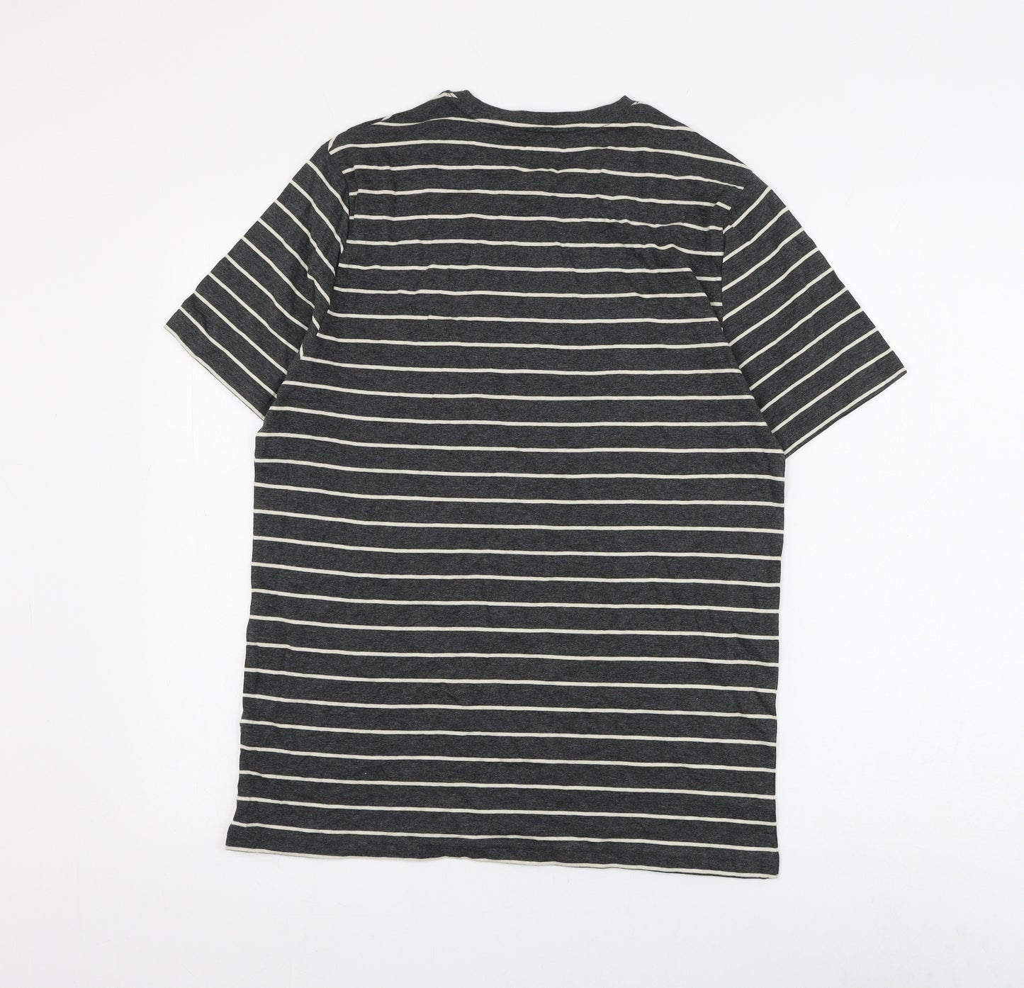 Marks and Spencer Mens Grey Striped Polyester T-Shirt Size S Round Neck