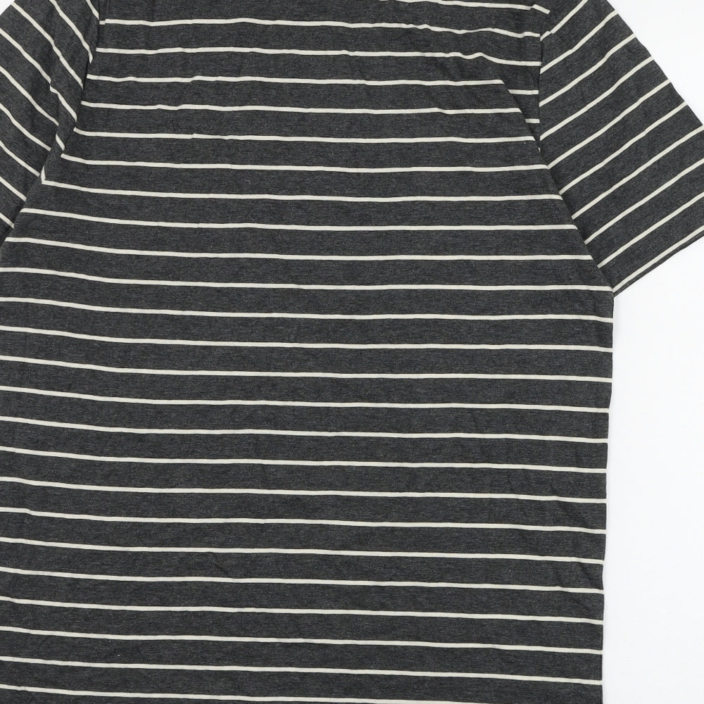 Marks and Spencer Mens Grey Striped Polyester T-Shirt Size S Round Neck