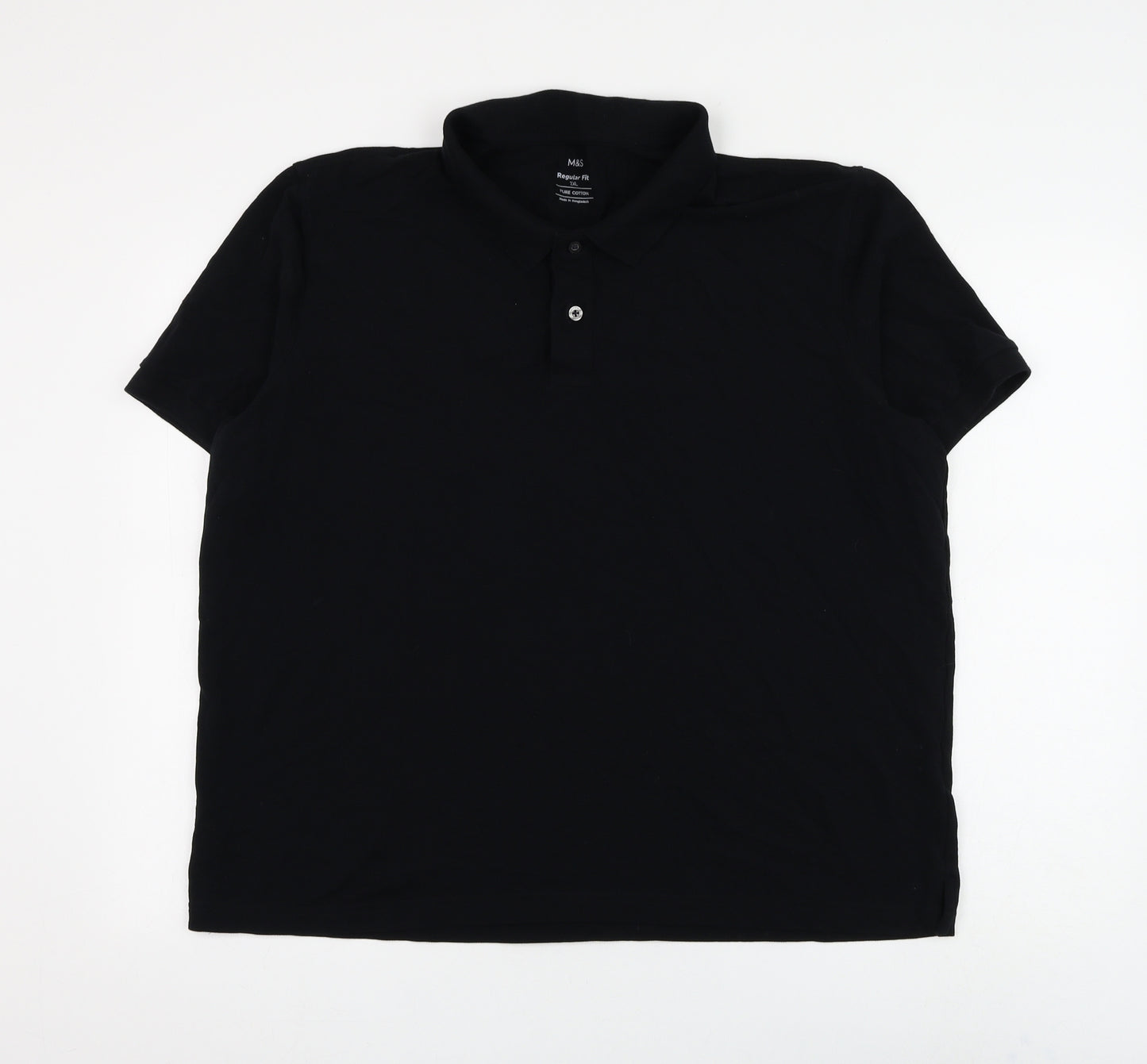 Marks and Spencer Mens Black Cotton Polo Size 2XL Collared Button