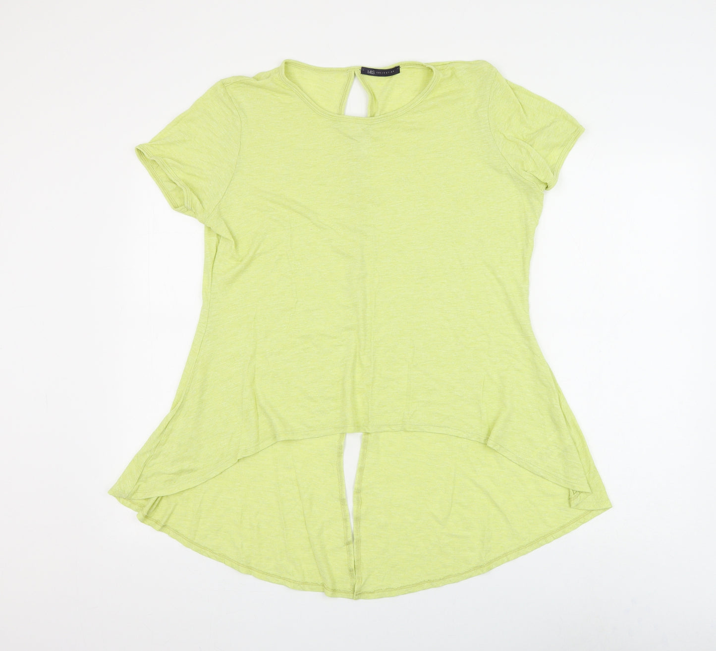 Marks and Spencer Womens Green Viscose Basic T-Shirt Size 14 Round Neck