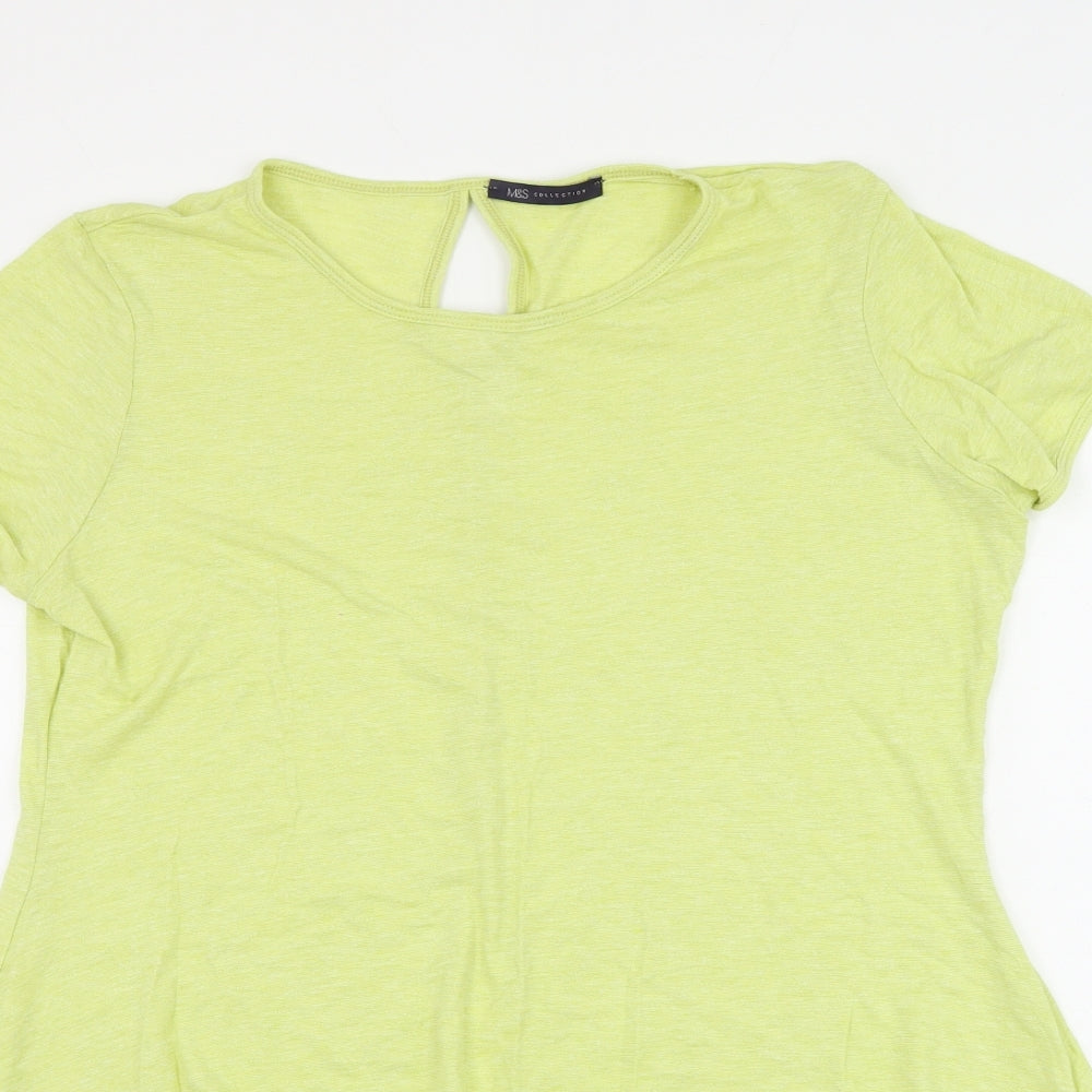 Marks and Spencer Womens Green Viscose Basic T-Shirt Size 14 Round Neck