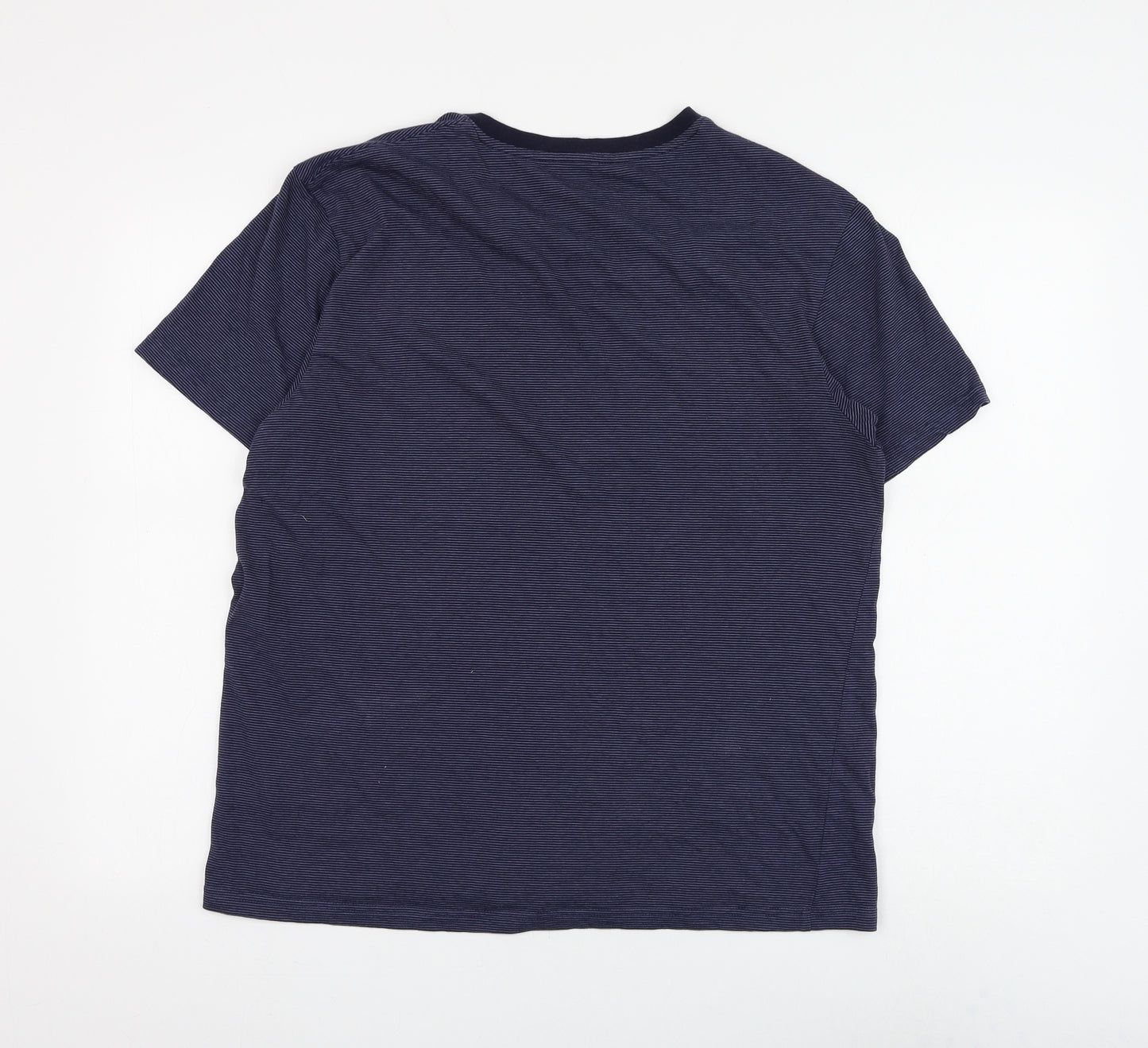 Marks and Spencer Mens Blue Striped Cotton T-Shirt Size M V-Neck