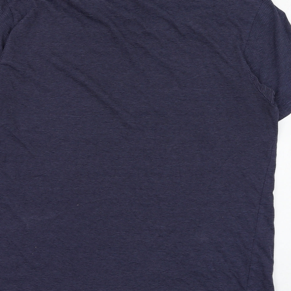 Marks and Spencer Mens Blue Striped Cotton T-Shirt Size M V-Neck
