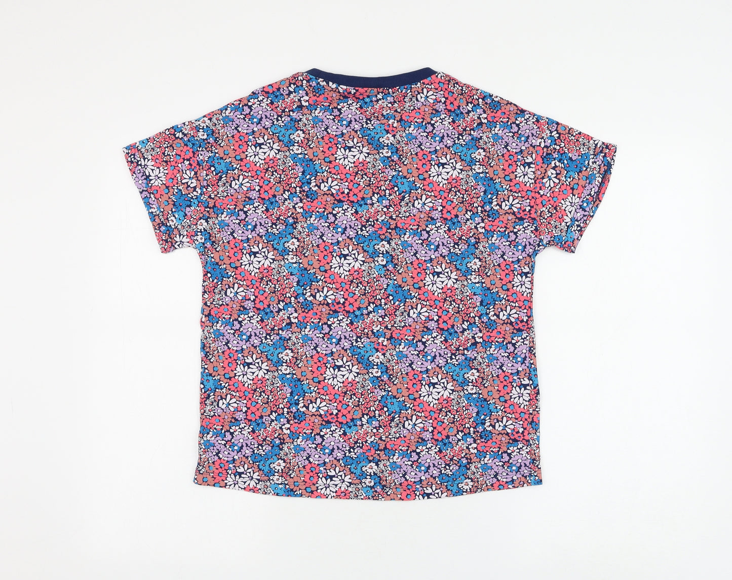 Marks and Spencer Girls Blue Floral Cotton Basic T-Shirt Size 12-13 Years Round Neck Pullover
