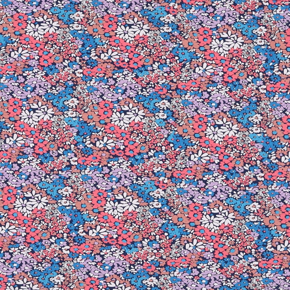 Marks and Spencer Girls Blue Floral Cotton Basic T-Shirt Size 12-13 Years Round Neck Pullover