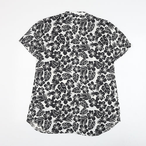 Marks and Spencer Womens White Floral Polyester Basic Blouse Size 10 V-Neck - Leaf Print