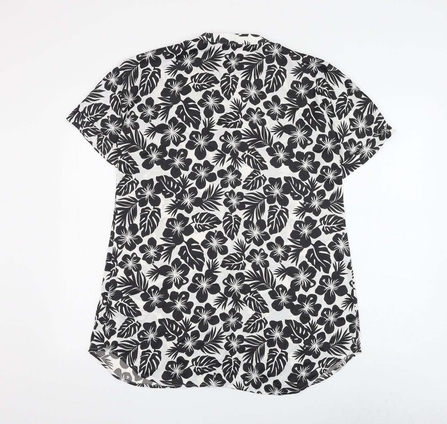 Marks and Spencer Womens White Floral Polyester Basic Blouse Size 10 V-Neck - Leaf Print