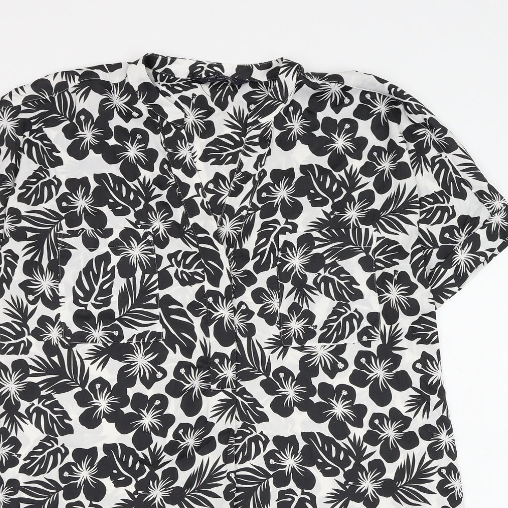 Marks and Spencer Womens White Floral Polyester Basic Blouse Size 10 V-Neck - Leaf Print