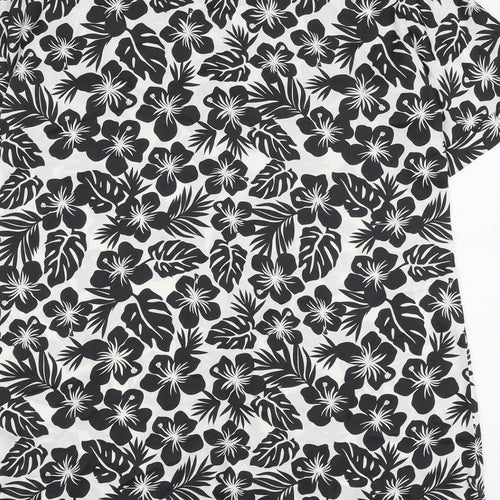 Marks and Spencer Womens White Floral Polyester Basic Blouse Size 10 V-Neck - Leaf Print