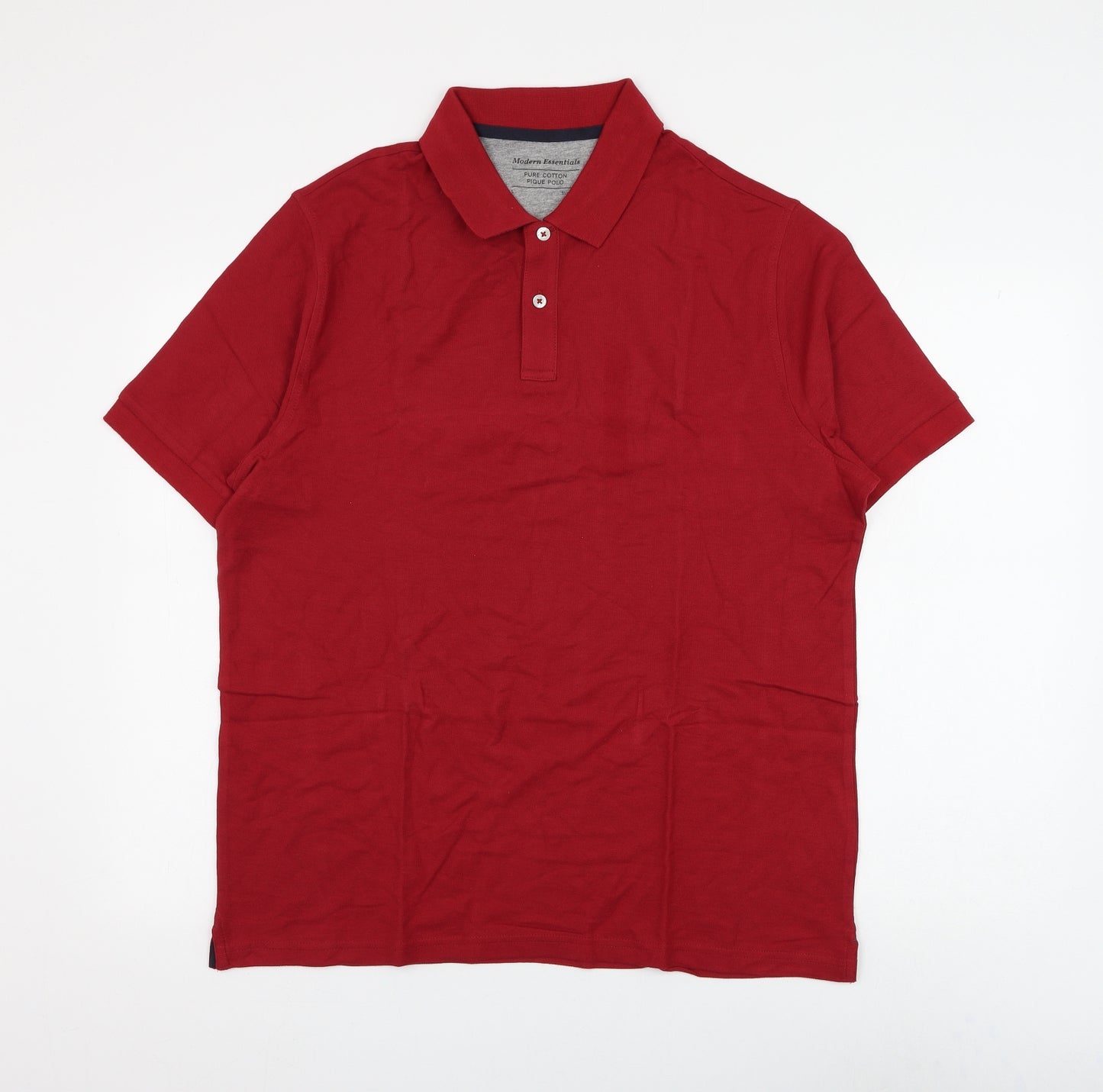Marks and Spencer Mens Red Cotton Polo Size L Collared Button