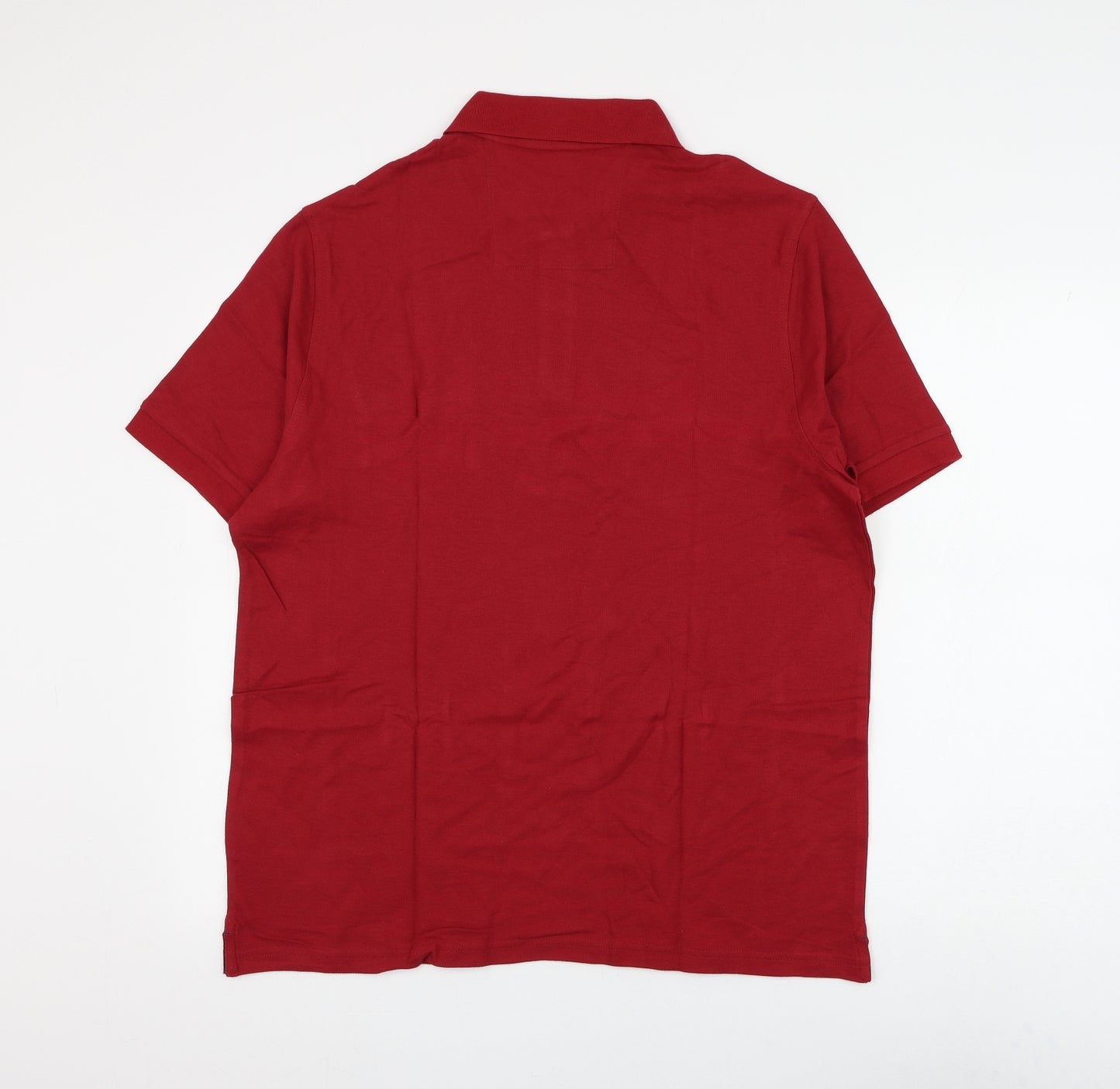 Marks and Spencer Mens Red Cotton Polo Size L Collared Button