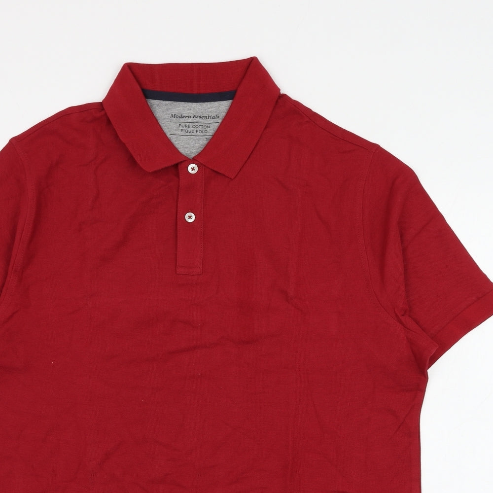 Marks and Spencer Mens Red Cotton Polo Size L Collared Button