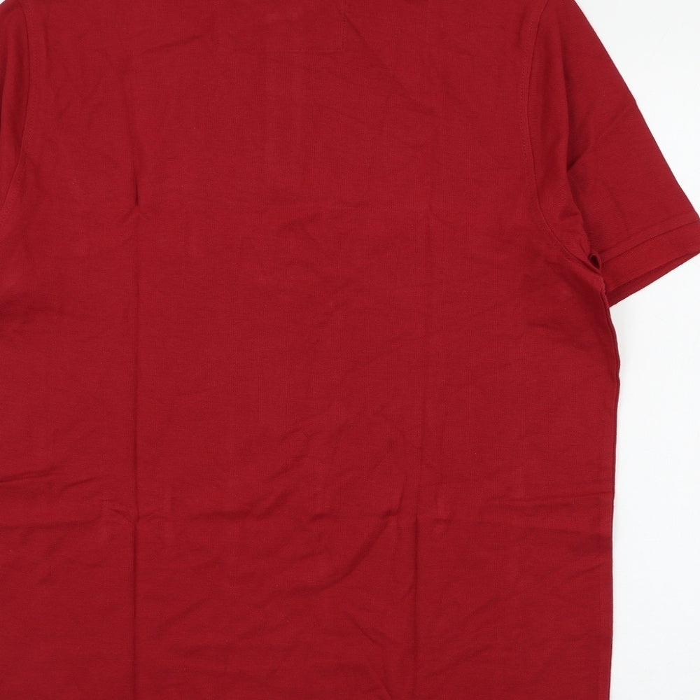 Marks and Spencer Mens Red Cotton Polo Size L Collared Button