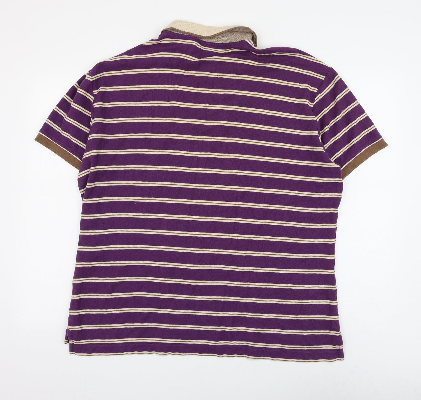 Barbour Mens Purple Striped Cotton Polo Size 2XL Collared Button