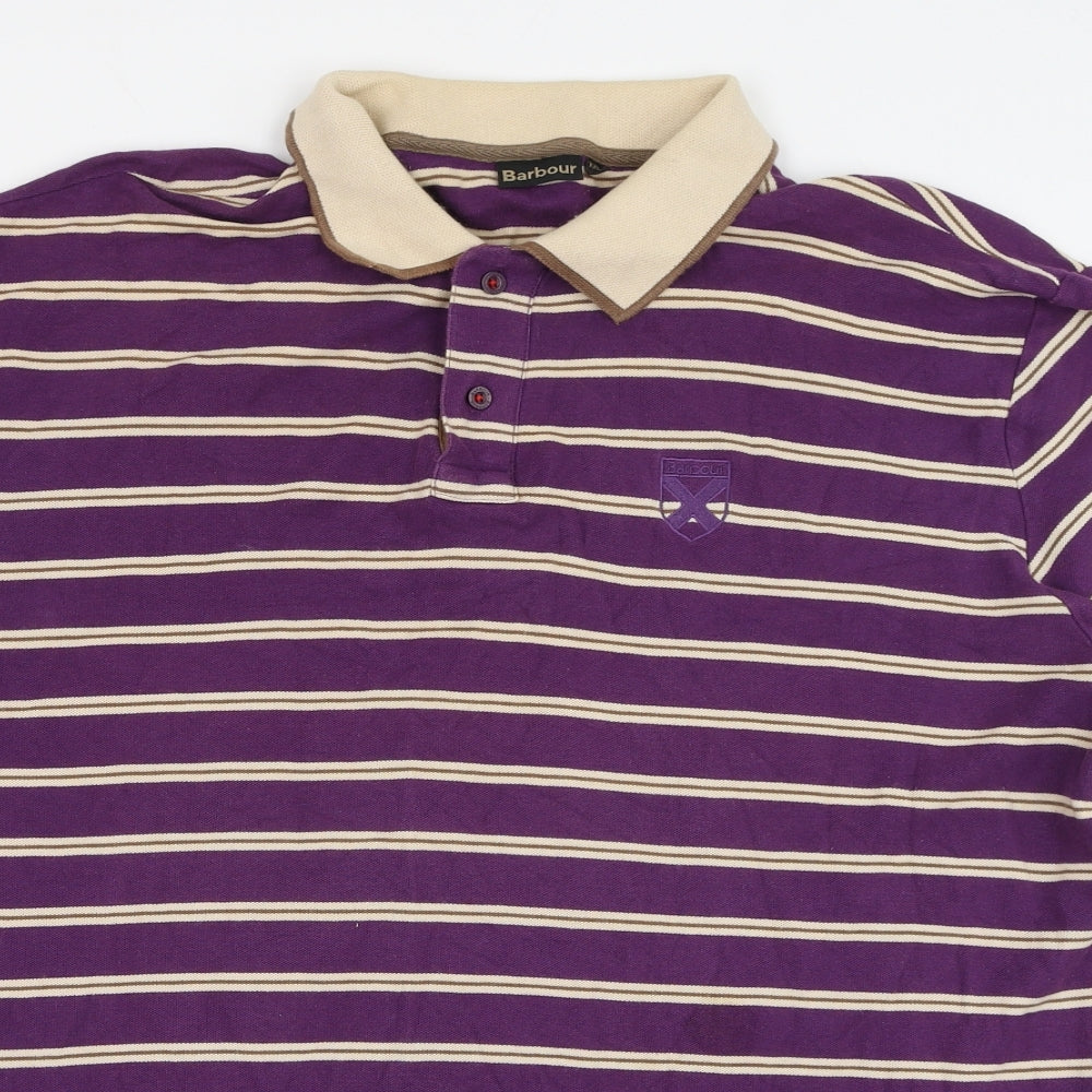 Barbour Mens Purple Striped Cotton Polo Size 2XL Collared Button