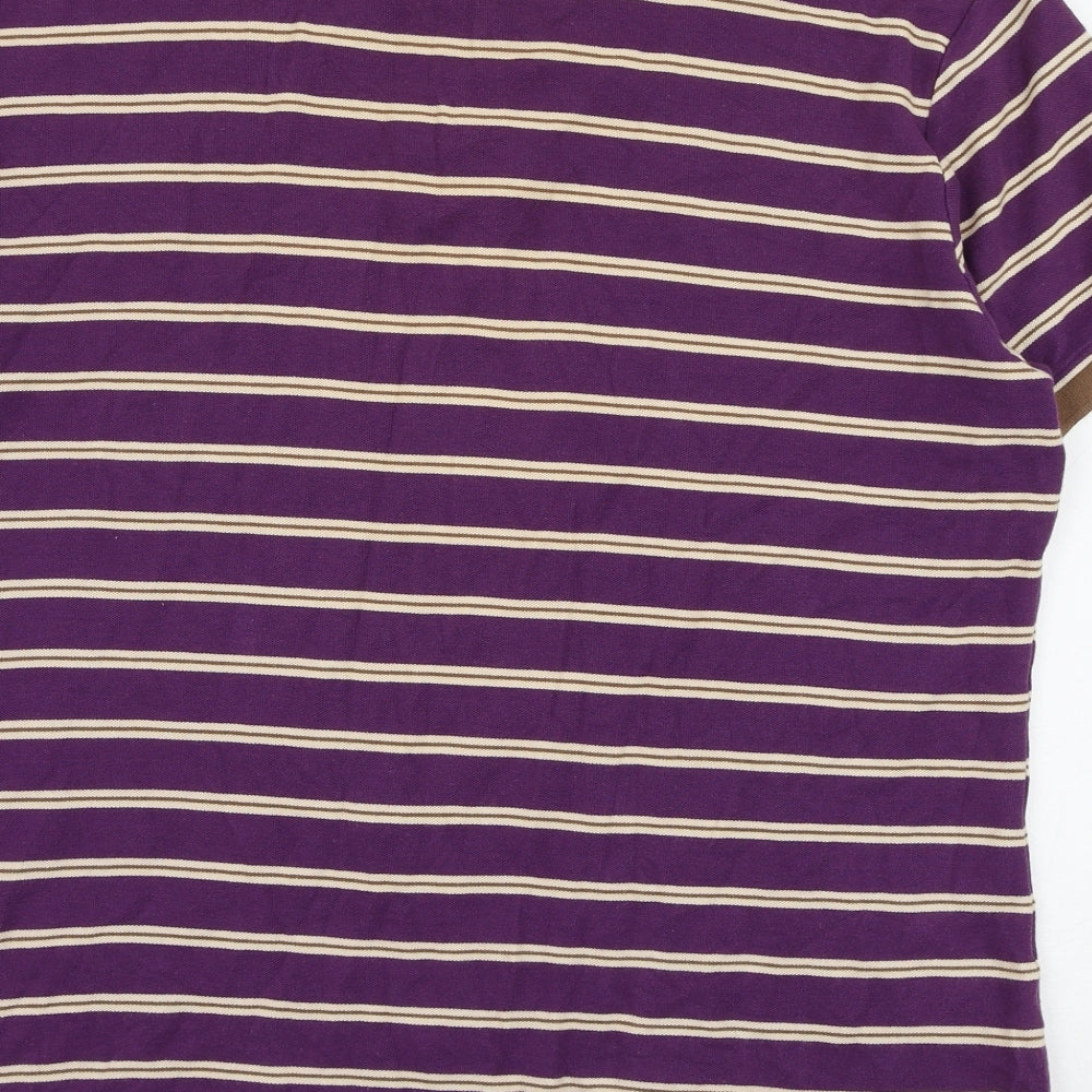 Barbour Mens Purple Striped Cotton Polo Size 2XL Collared Button