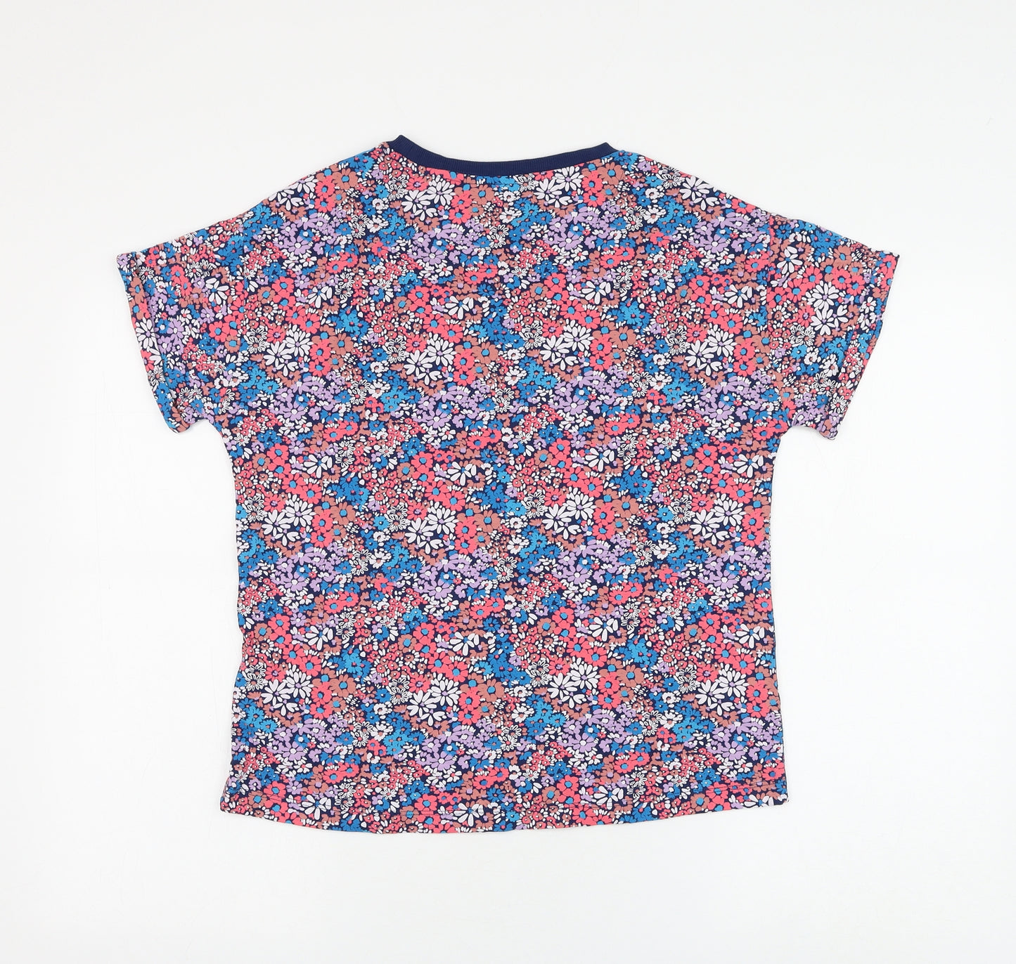 Marks and Spencer Girls Blue Floral Cotton Basic T-Shirt Size 13-14 Years Round Neck Pullover