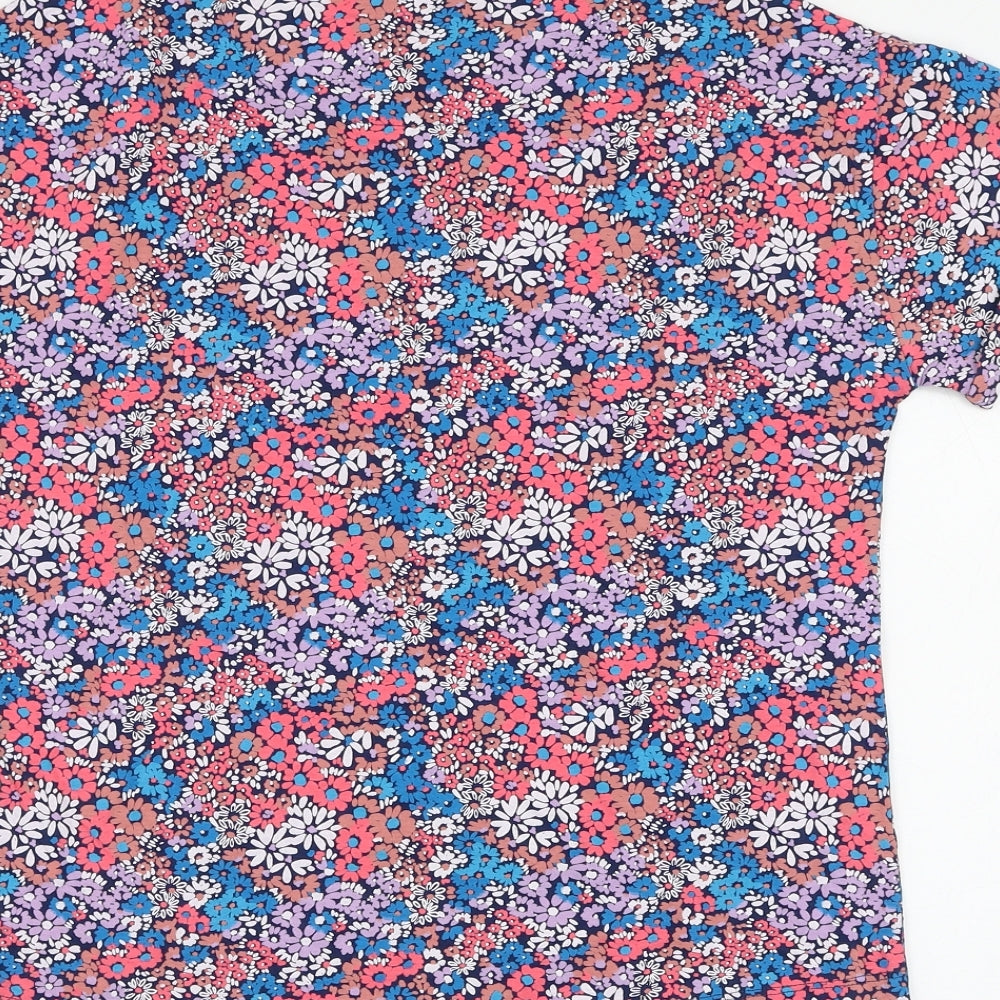 Marks and Spencer Girls Blue Floral Cotton Basic T-Shirt Size 13-14 Years Round Neck Pullover