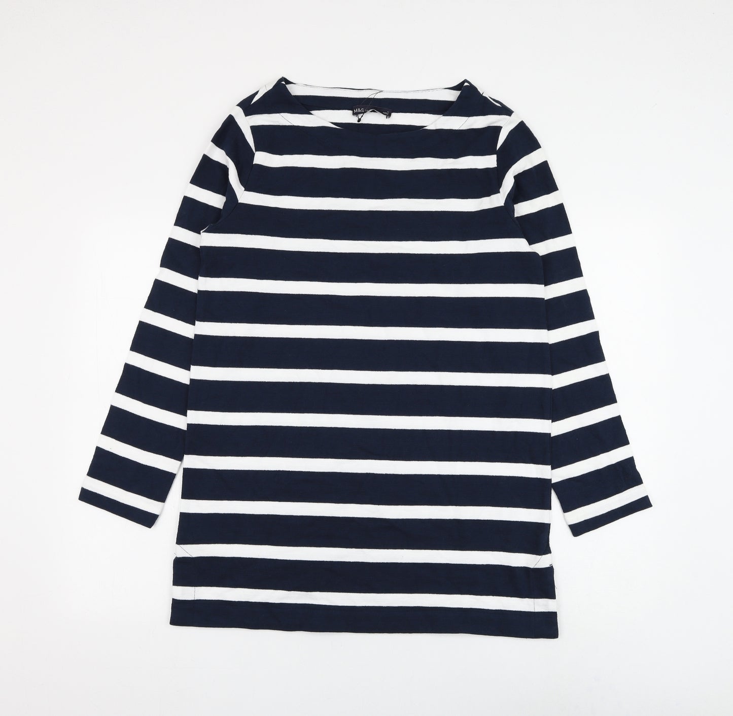 Marks and Spencer Womens Blue Boat Neck Striped Cotton Pullover Jumper Size 12
