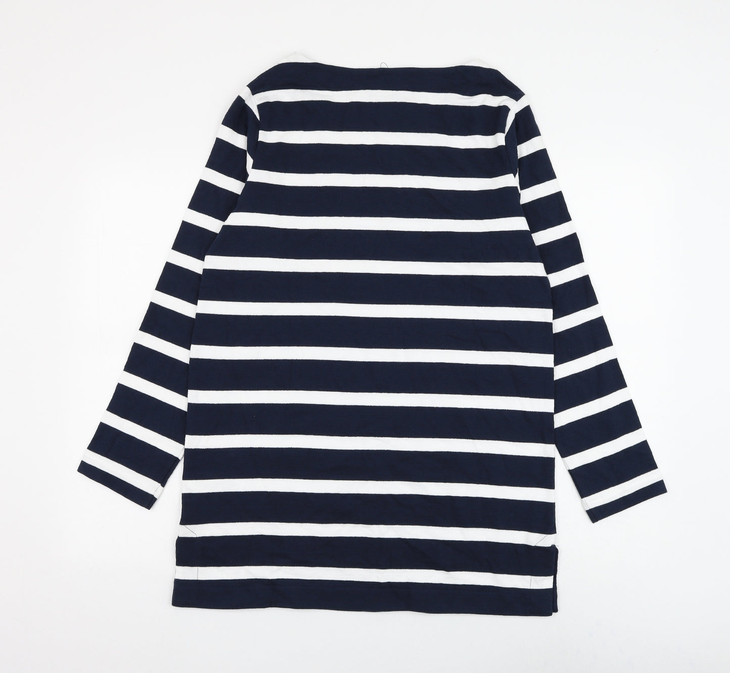 Marks and Spencer Womens Blue Boat Neck Striped Cotton Pullover Jumper Size 12