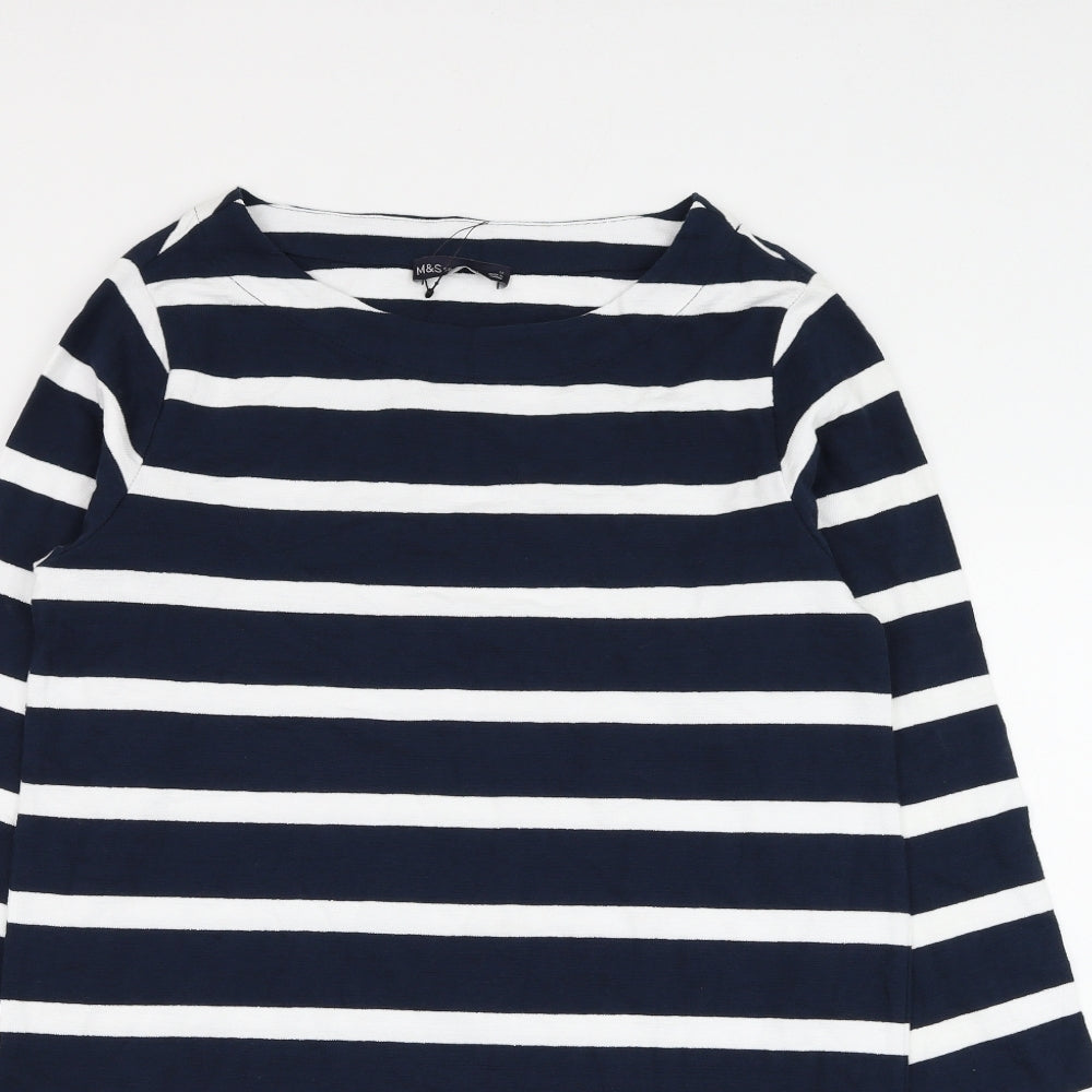 Marks and Spencer Womens Blue Boat Neck Striped Cotton Pullover Jumper Size 12