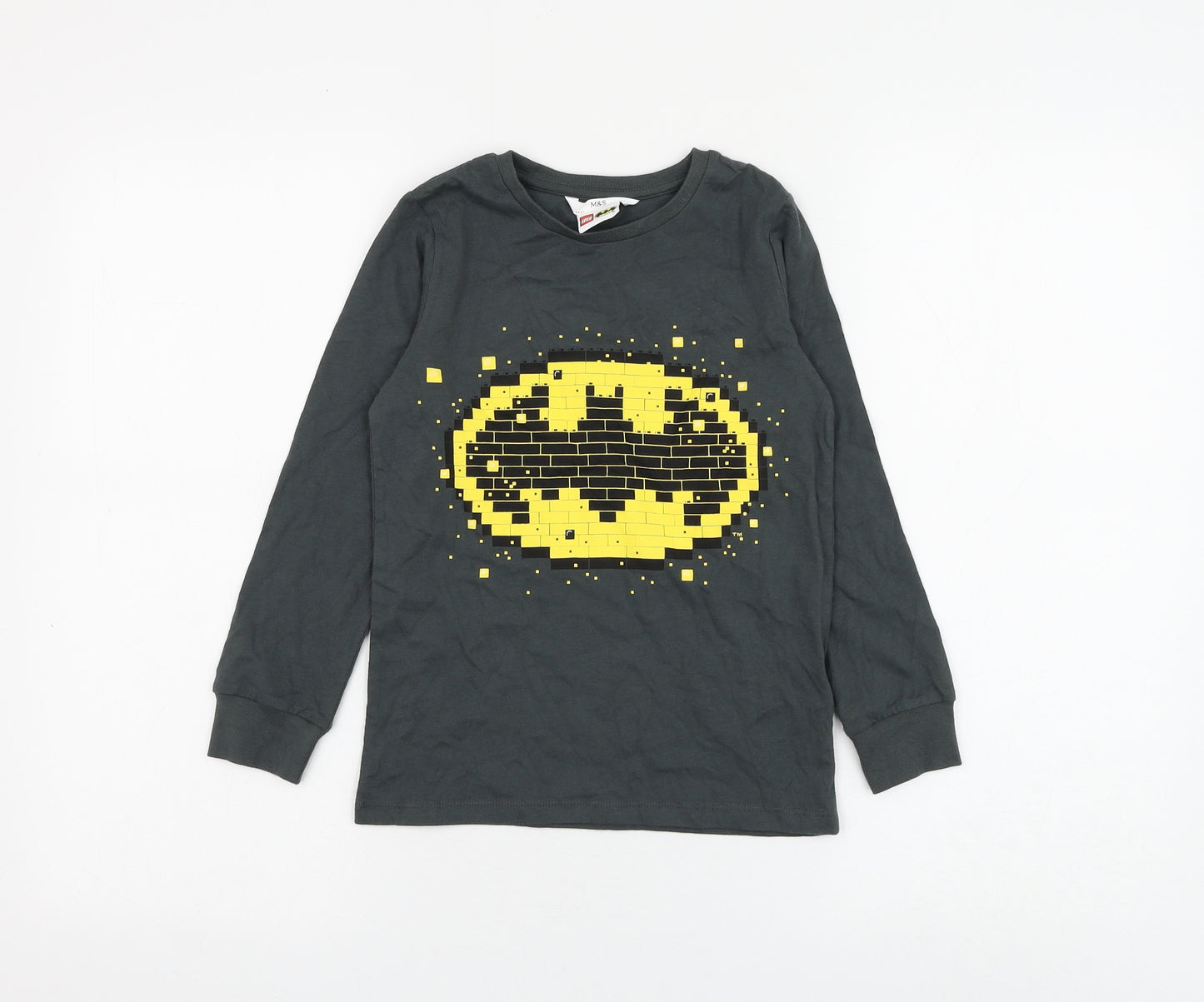 Marks and Spencer Boys Grey Cotton Basic T-Shirt Size 5-6 Years Round Neck Pullover - Batman