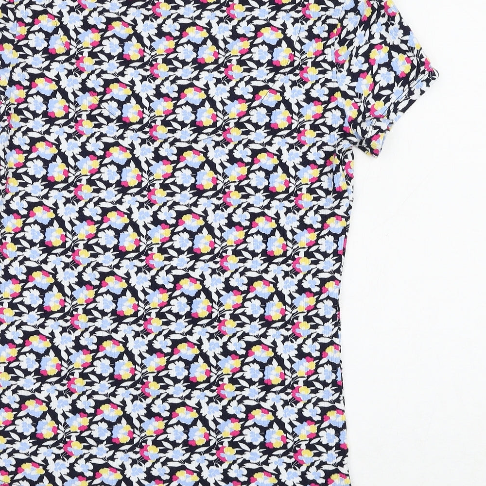 Marks and Spencer Womens Black Floral Viscose Basic T-Shirt Size 10 V-Neck