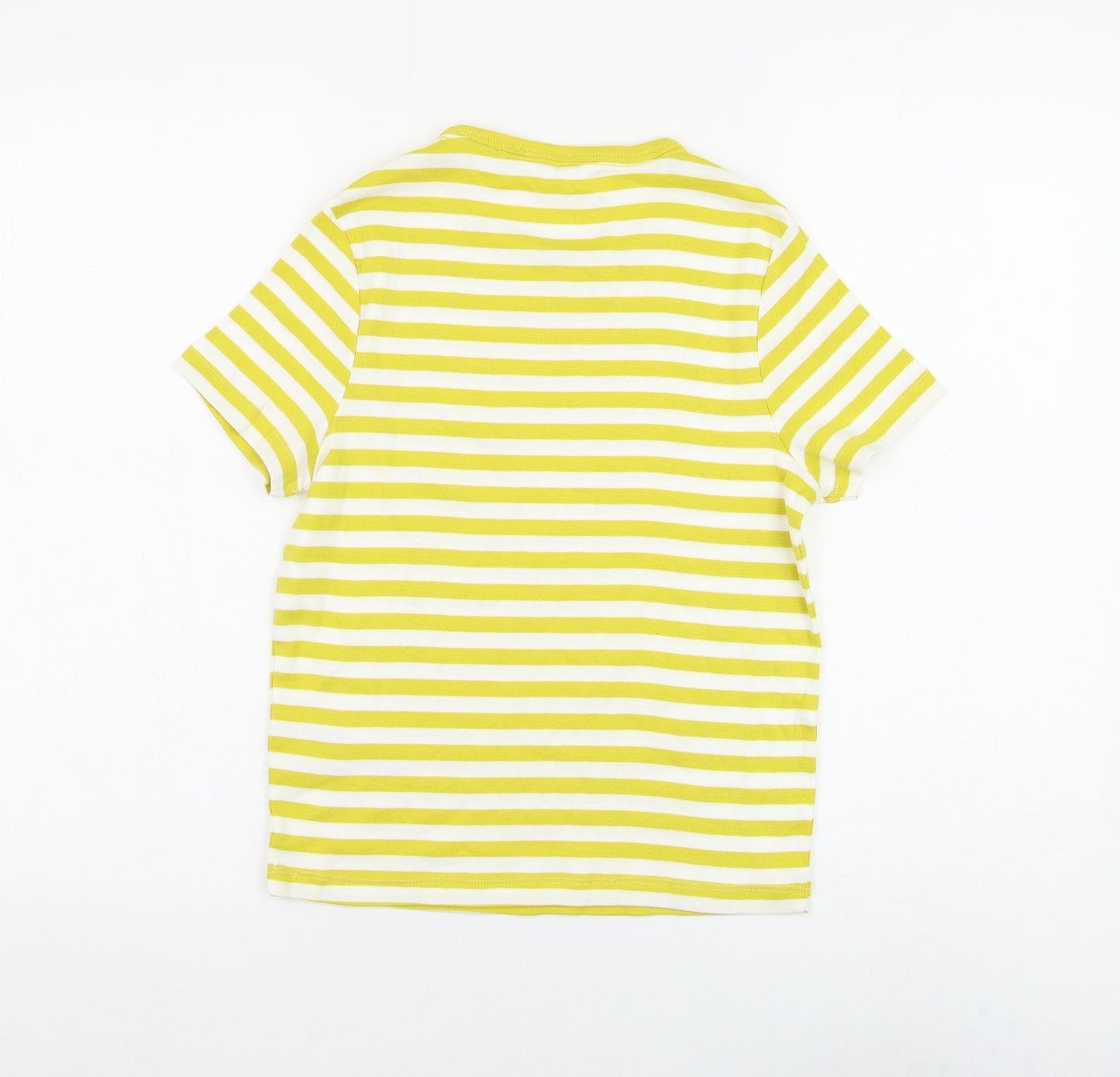 Marks and Spencer Girls White Striped Cotton Basic T-Shirt Size 12-13 Years Round Neck Pullover