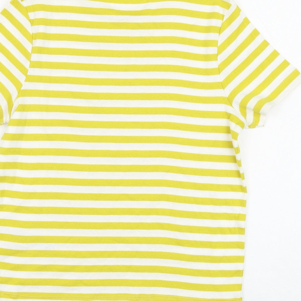 Marks and Spencer Girls White Striped Cotton Basic T-Shirt Size 12-13 Years Round Neck Pullover