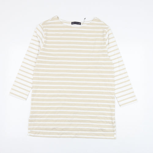 Marks and Spencer Womens Brown Round Neck Striped Cotton Pullover Jumper Size 10