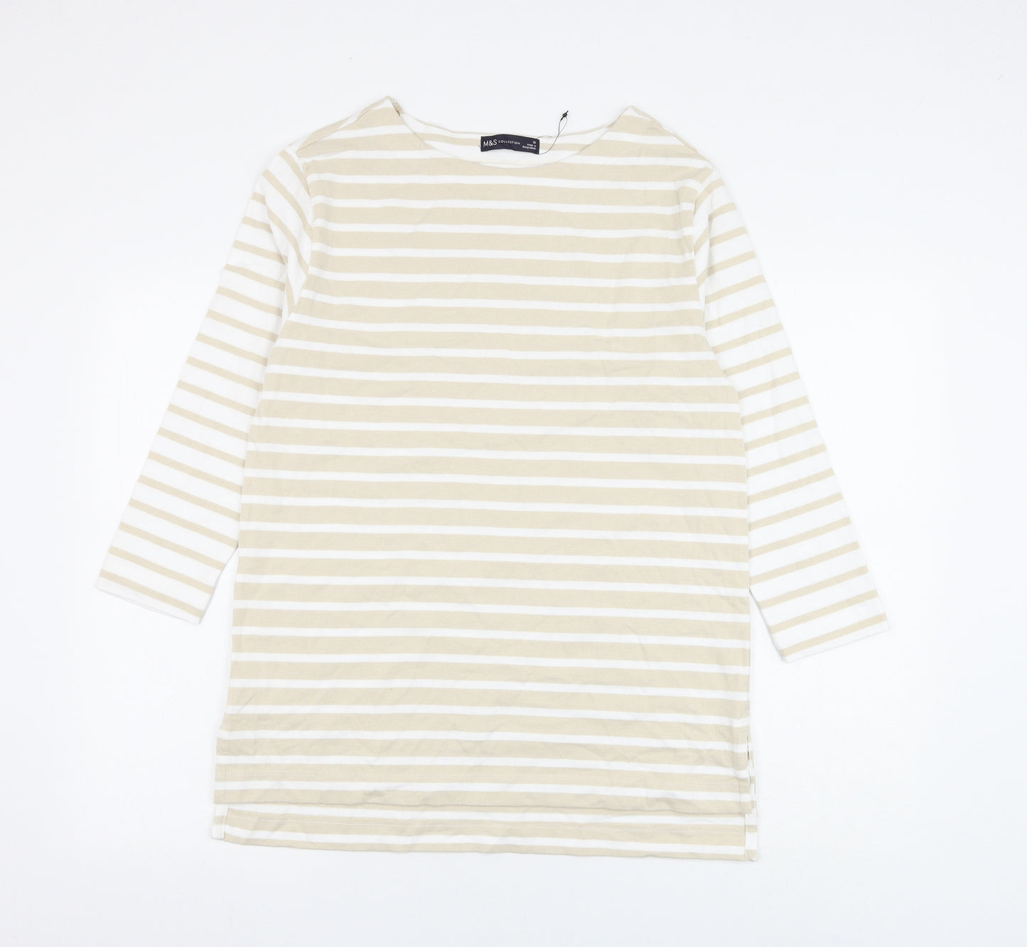 Marks and Spencer Womens Brown Round Neck Striped Cotton Pullover Jumper Size 10