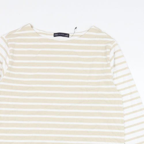Marks and Spencer Womens Brown Round Neck Striped Cotton Pullover Jumper Size 10