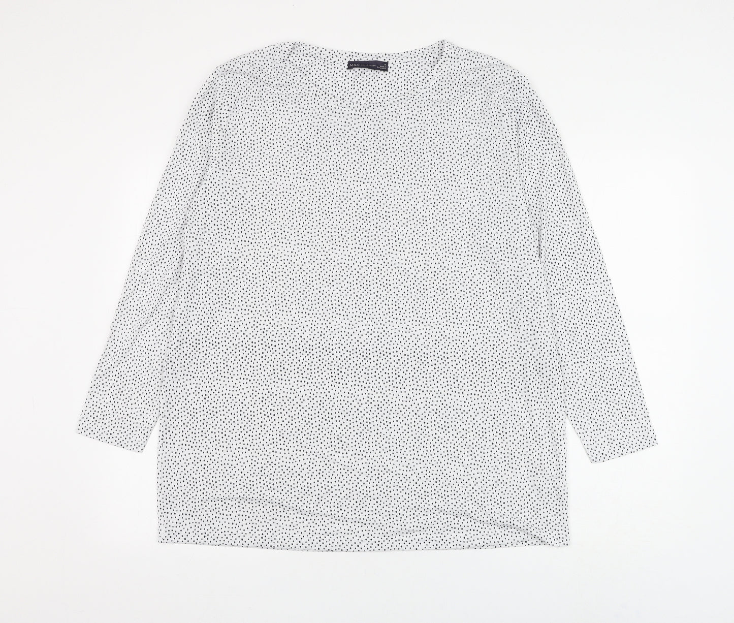 Marks and Spencer Womens White Polka Dot Cotton Basic T-Shirt Size 16 Round Neck
