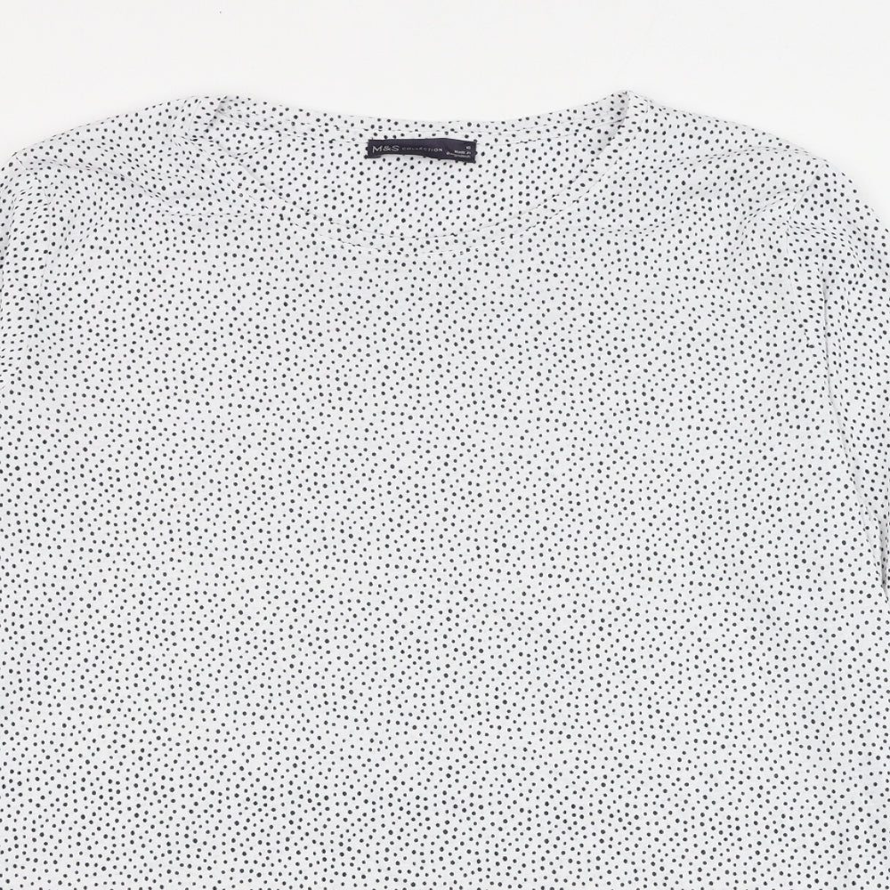 Marks and Spencer Womens White Polka Dot Cotton Basic T-Shirt Size 16 Round Neck