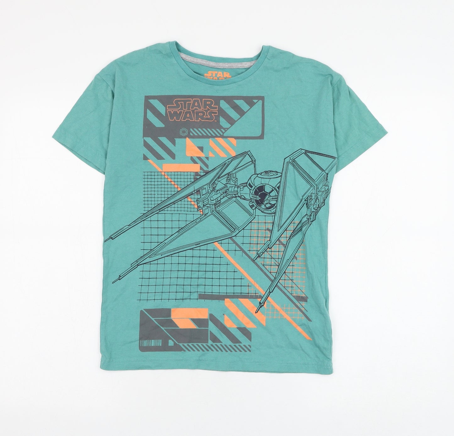 Marks and Spencer Boys Green Cotton Basic T-Shirt Size 10-11 Years Round Neck Pullover - Star Wars