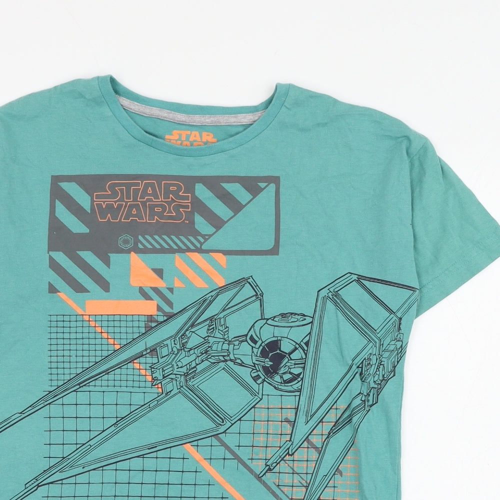 Marks and Spencer Boys Green Cotton Basic T-Shirt Size 10-11 Years Round Neck Pullover - Star Wars
