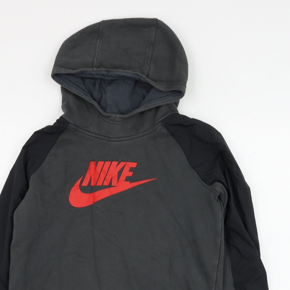 Nike Boys Grey Cotton Pullover Hoodie Size 12-13 Years Pullover