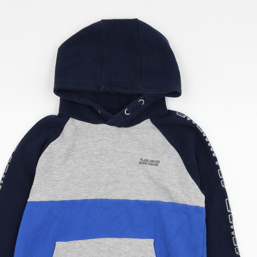 Primark Boys Blue Colourblock Cotton Pullover Hoodie Size 11-12 Years Pullover - Unlimited Worldwide