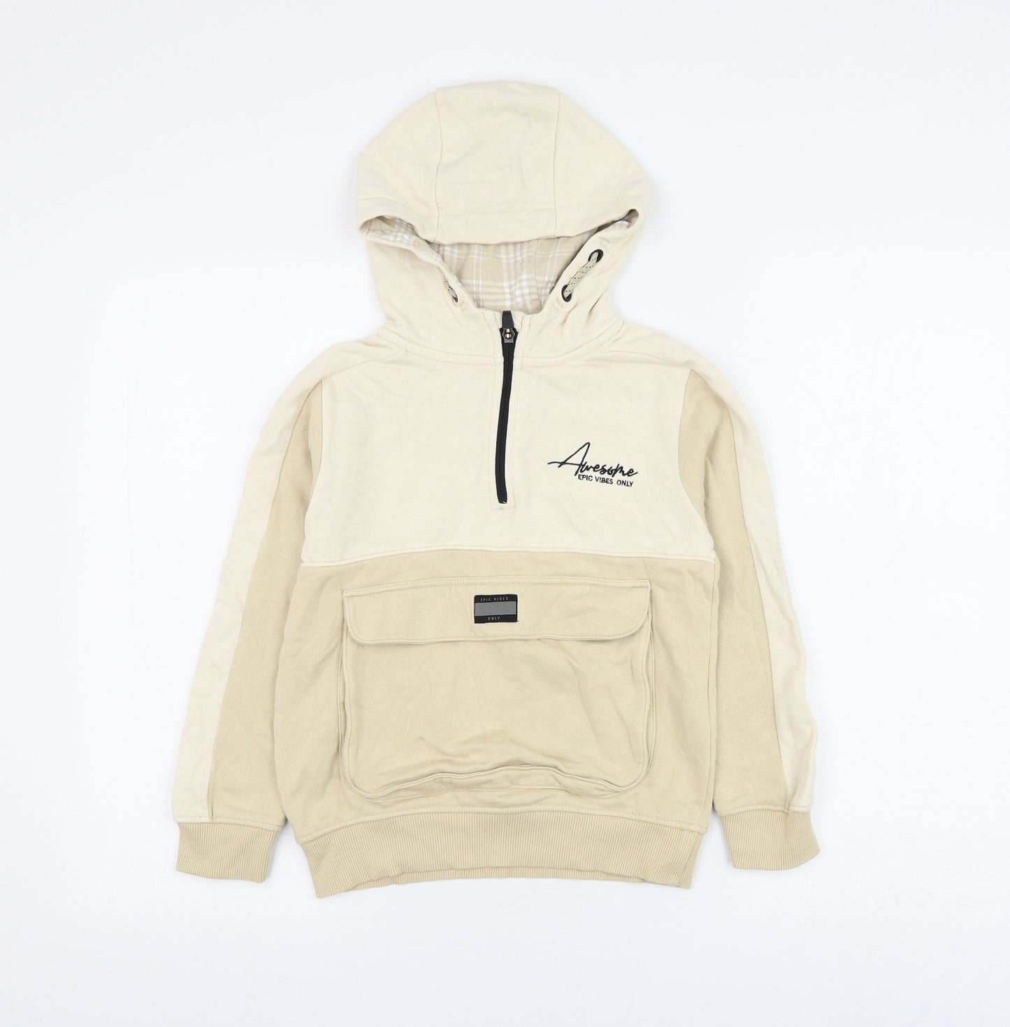 George Boys Beige Colourblock Cotton Pullover Hoodie Size 8-9 Years Zip - Awesome