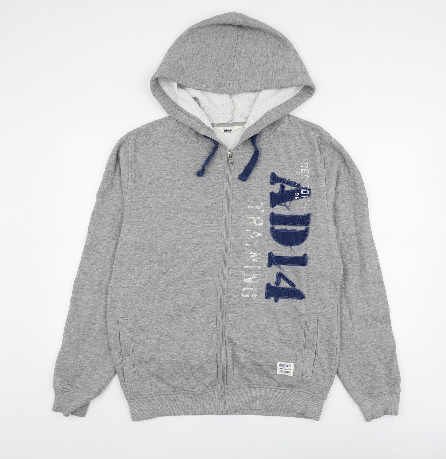 Admiral Mens Grey Cotton Full Zip Hoodie Size M