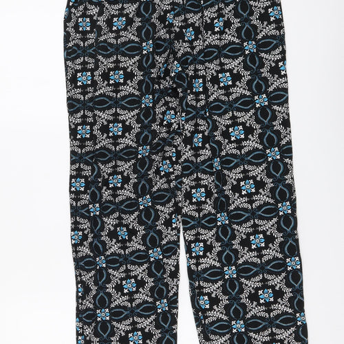Preworn Womens Blue Geometric Viscose Trousers Size S L25 in Regular Drawstring