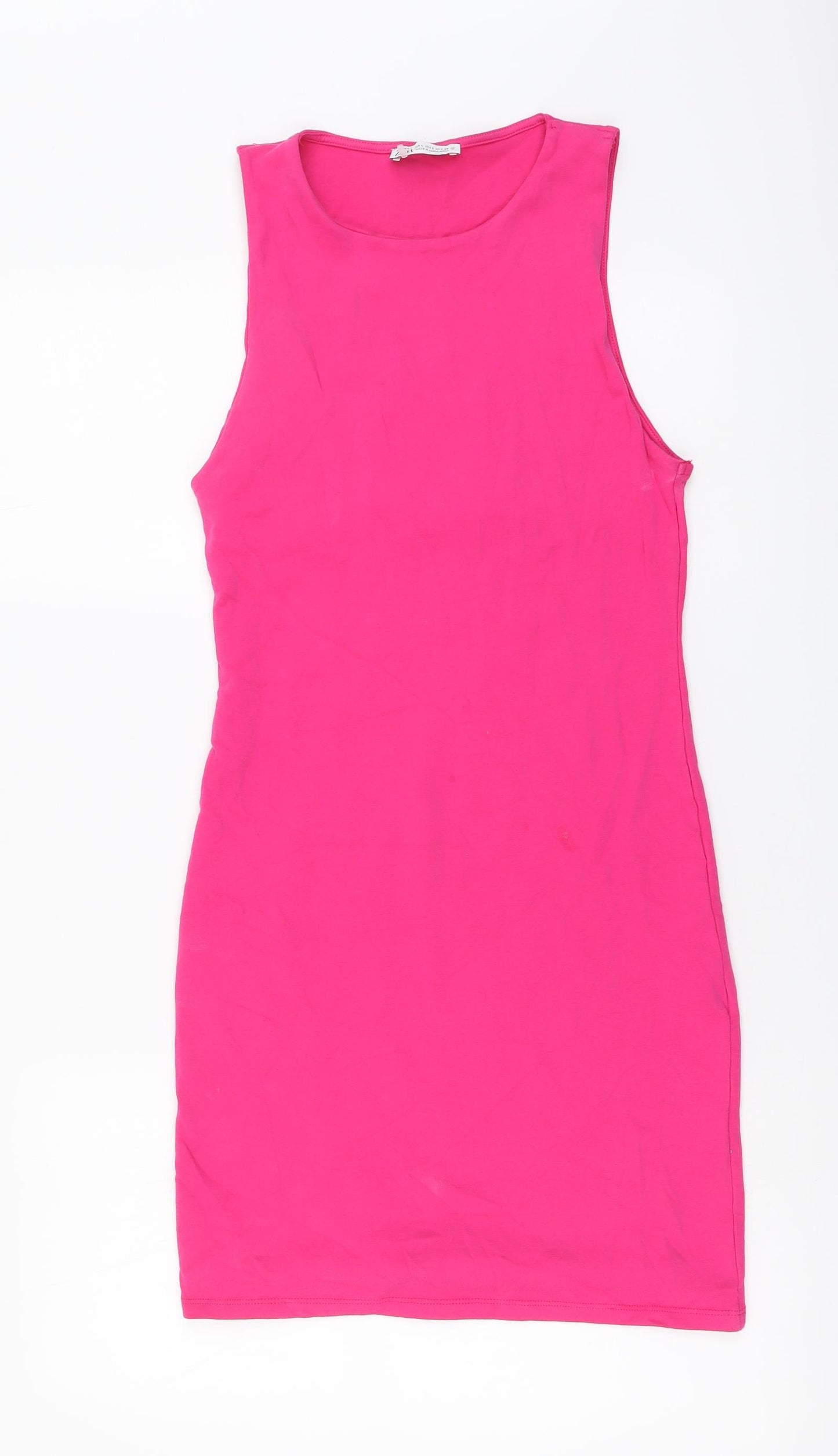 Zara Womens Pink Cotton Bodycon Size L Round Neck Pullover