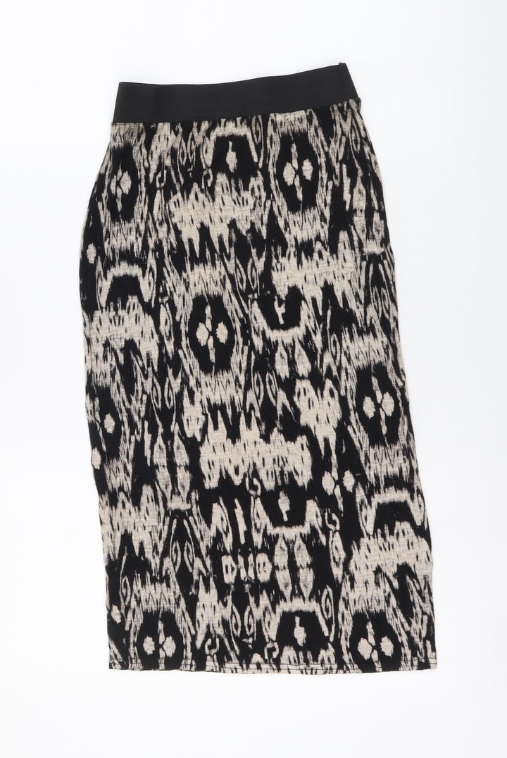 Quiz Womens Beige Geometric Viscose Straight & Pencil Skirt Size 8 Drawstring