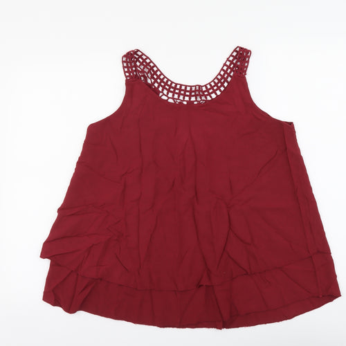 Preworn Womens Red Viscose Basic Tank Size M Round Neck - Lace neckline