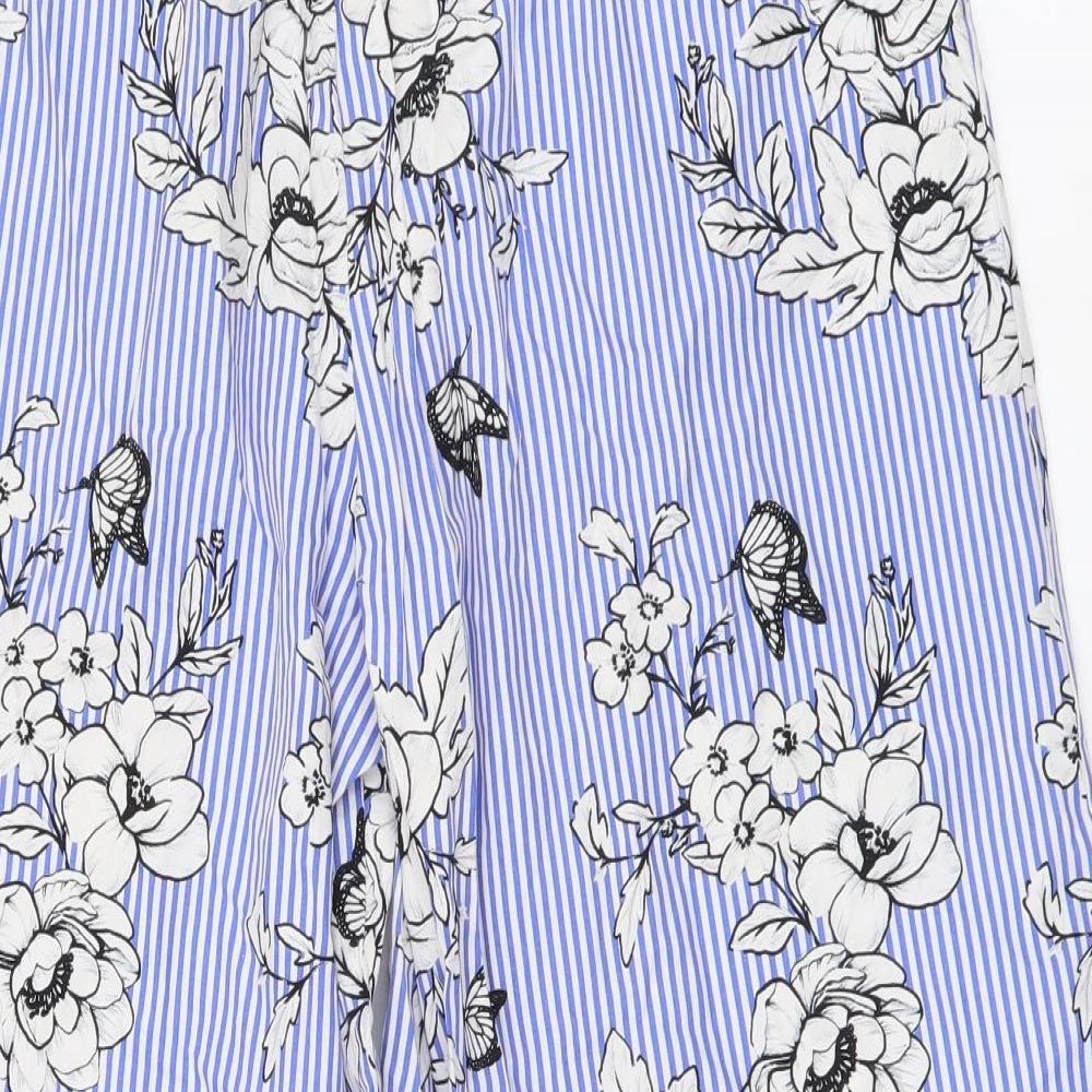 New Look Womens Blue Striped Cotton Cropped Trousers Size 14 L21 in Regular Drawstring