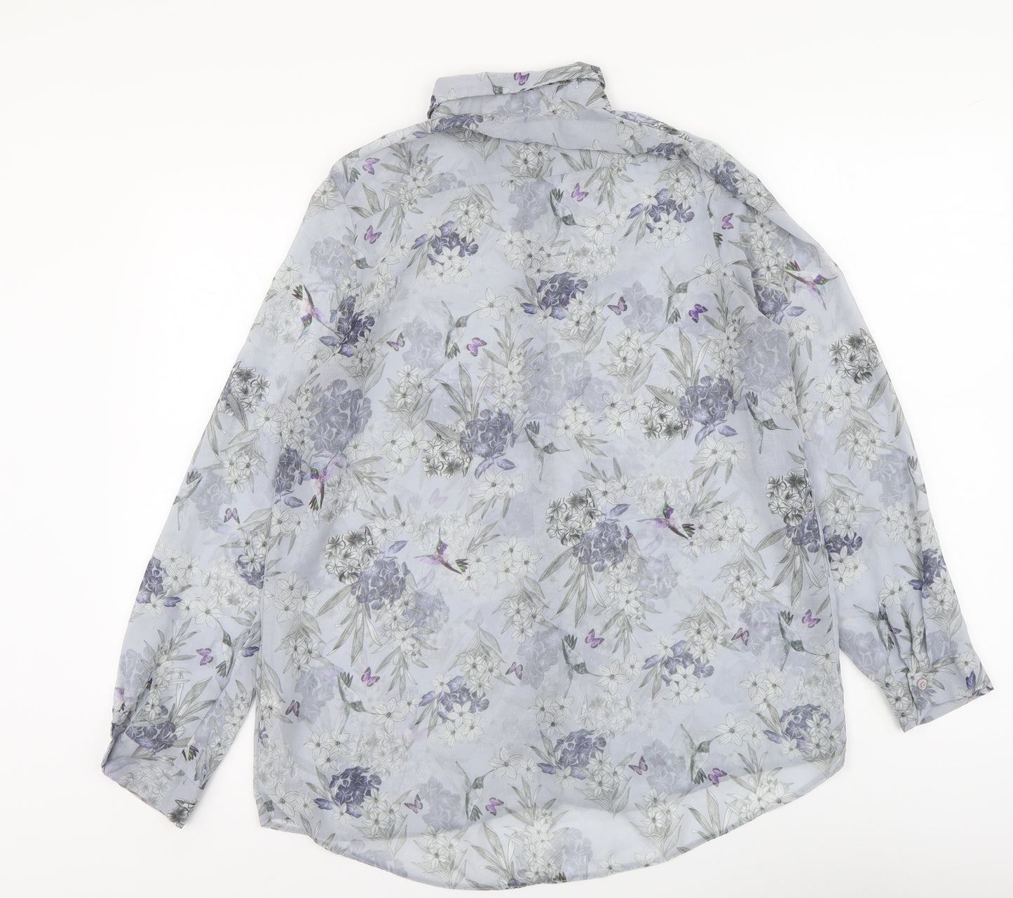 New Look Womens Black Floral Polyester Basic Button-Up Size 12 Collared