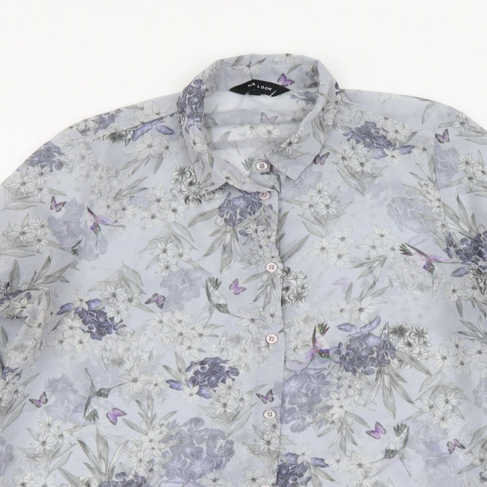 New Look Womens Black Floral Polyester Basic Button-Up Size 12 Collared