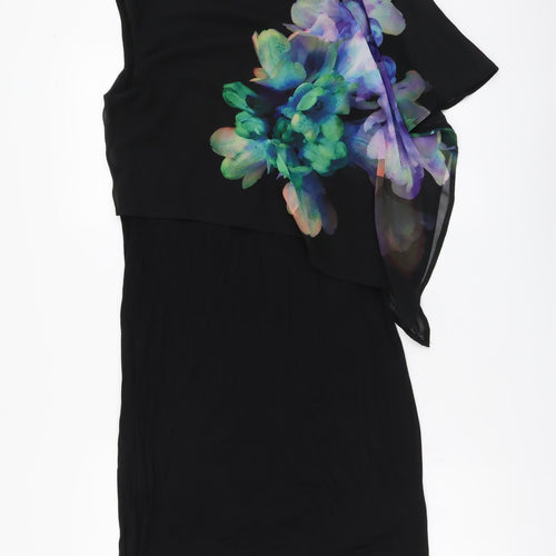 Oasis Womens Black Floral Polyester Bodycon Size S Round Neck Pullover