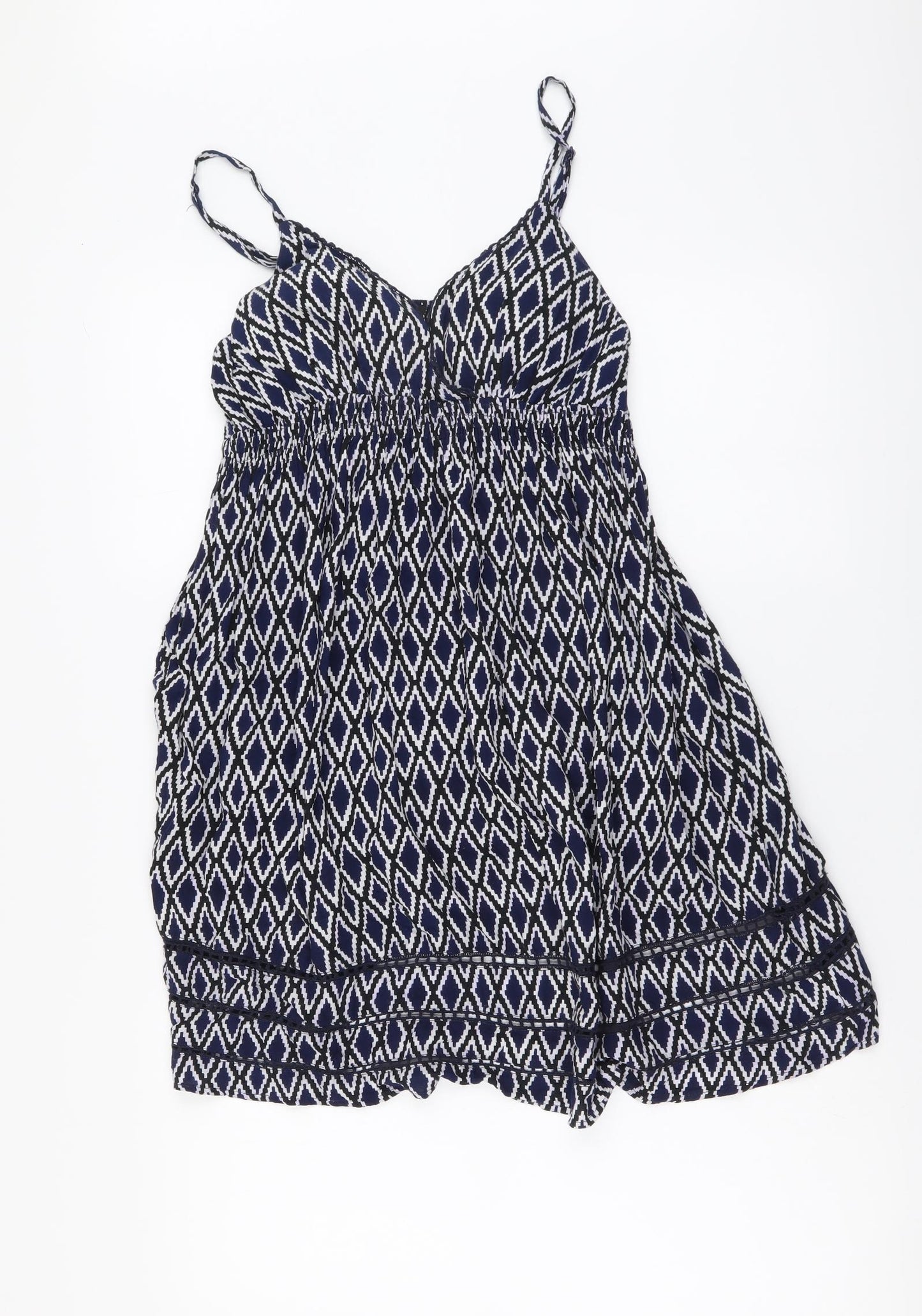 New Look Womens Blue Geometric Viscose A-Line Size 12 V-Neck Pullover - Beachwear
